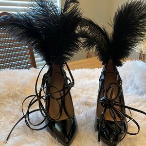Elegant Black Feathered Heels